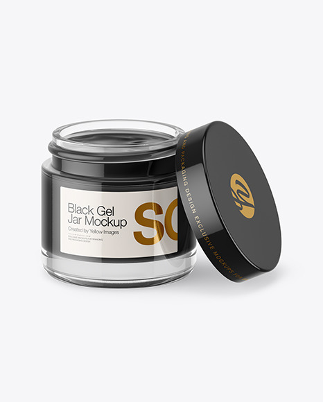 Opened Clear Glass Jar With Black Gel Mockup (High-Angle Shot)