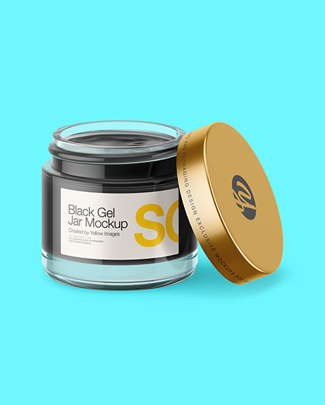Opened Clear Glass Jar With Black Gel Mockup (High Angle Shot) PSD #2