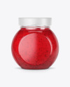 Clear Glass Jar w/ Strawberry Jam Mockup