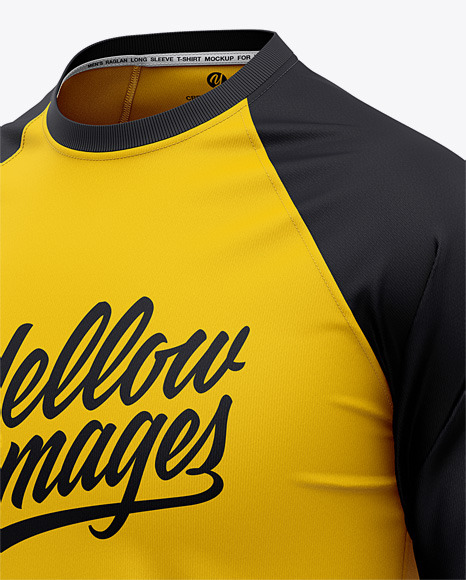 Men S Raglan 3 4 Length Sleeve T Shirt Mockup Front Half Side View In Apparel Mockups On Yellow Images Object Mockups