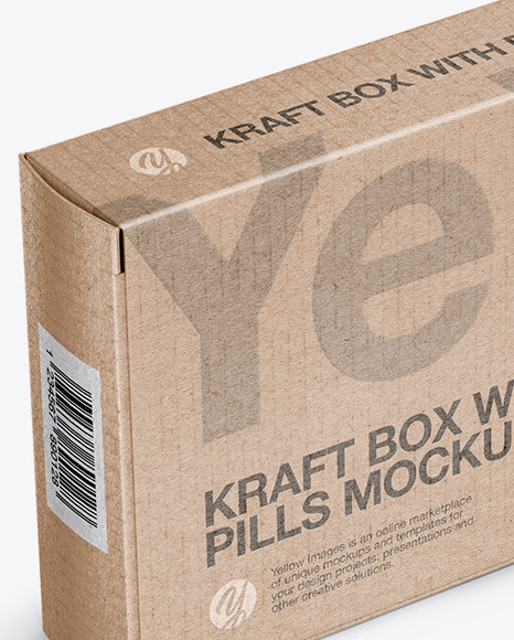 Kraft Glossy Pills Box Mockup Halfside View High Angle Shot In Box Mockups On Yellow Images Object Mockups