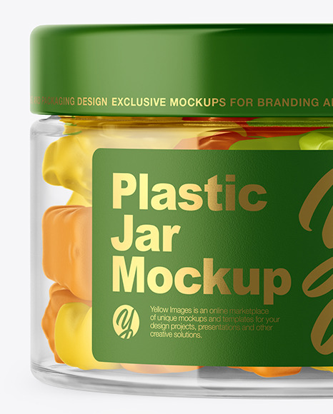 Download Plastic Jar with Gummies Mockup in Jar Mockups on Yellow Images Object Mockups