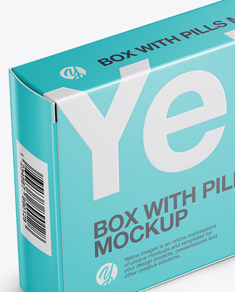 Download Glossy Pills Box Mockup - Halfside View (High-Angle Shot) in Box Mockups on Yellow Images Object ...