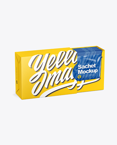 Download Box With Sachets Mockup In Box Mockups On Yellow Images Object Mockups PSD Mockup Templates