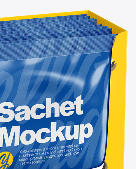 Download Box With Sachets Mockup In Box Mockups On Yellow Images Object Mockups PSD Mockup Templates