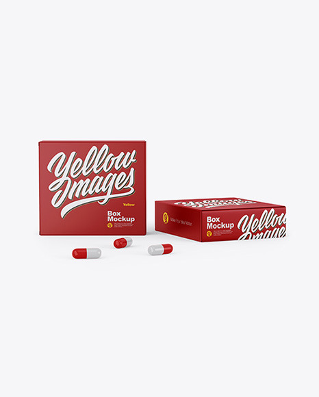 Download Two Matte Boxes With Pills Mockup In Box Mockups On Yellow Images Object Mockups PSD Mockup Templates