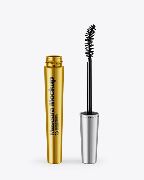 Download Opened Metallic Mascara Mockup In Tube Mockups On Yellow Images Object Mockups PSD Mockup Templates