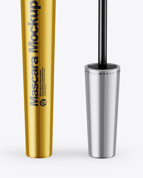 Download Opened Metallic Mascara Mockup In Tube Mockups On Yellow Images Object Mockups PSD Mockup Templates