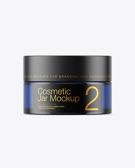Blue Glass Cosmetic Jar Mockup PSD #2