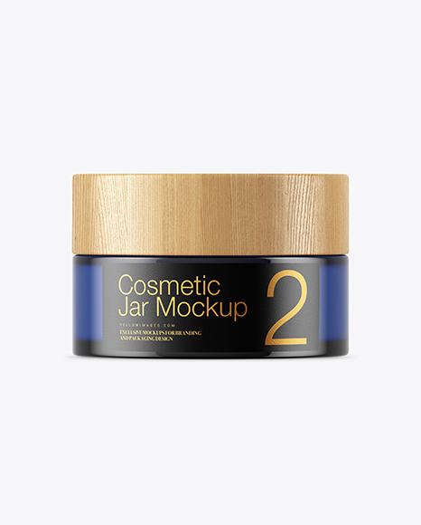 Blue Glass Cosmetic Jar Mockup PSD #1