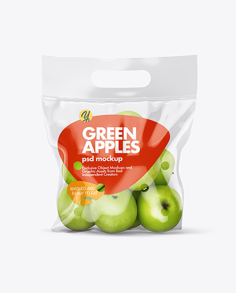 Plastic Bag With Green Apples Mockup In Bag Sack Mockups On Yellow Images Object Mockups