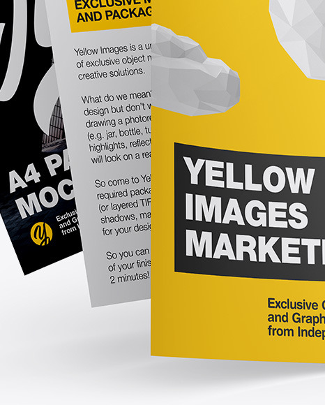 Download Three A4 Papers Mockup In Stationery Mockups On Yellow Images Object Mockups PSD Mockup Templates