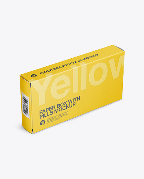 Download Paper Pills Box Mockup Halfside View High Angle Shot In Box Mockups On Yellow Images Object Mockups