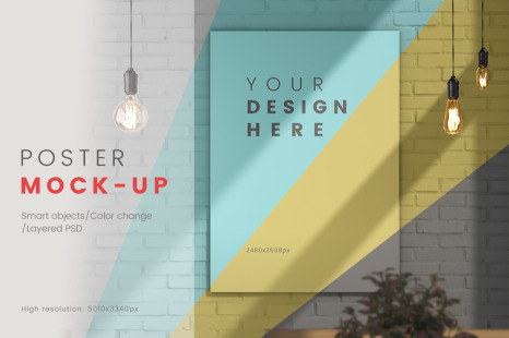 Download Poster On The Wall Psd Mock Up Free In Free On Yellow Images Creative Store PSD Mockup Templates