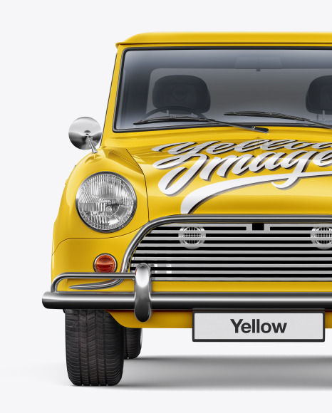 Download Retro Soupe Car Front View In Vehicle Mockups On Yellow Images Object Mockups PSD Mockup Templates