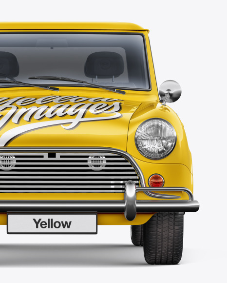 Download Retro Soupe Car Front View In Vehicle Mockups On Yellow Images Object Mockups PSD Mockup Templates