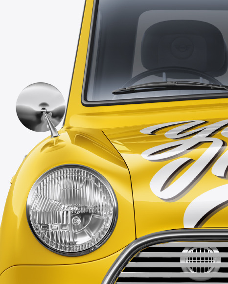 Download Retro Soupe Car Front View In Vehicle Mockups On Yellow Images Object Mockups PSD Mockup Templates