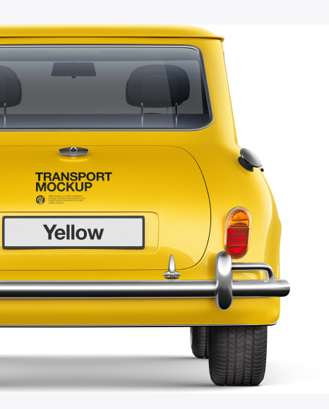 Download Retro Soupe Car Back View In Vehicle Mockups On Yellow Images Object Mockups PSD Mockup Templates