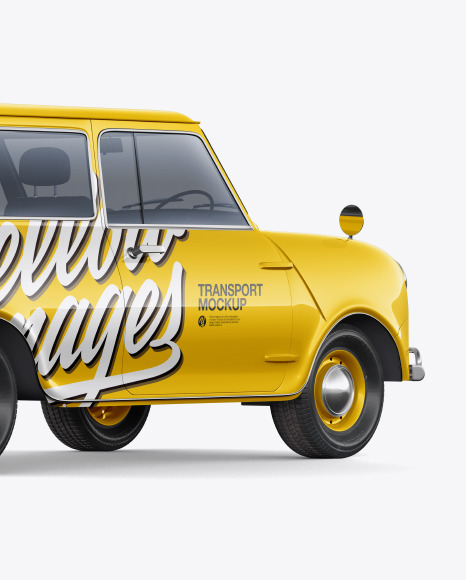 Download Retro Soupe Car Back Half Side View In Vehicle Mockups On Yellow Images Object Mockups PSD Mockup Templates