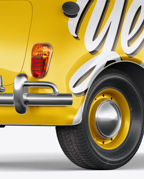 Download Retro Soupe Car Back Half Side View In Vehicle Mockups On Yellow Images Object Mockups PSD Mockup Templates