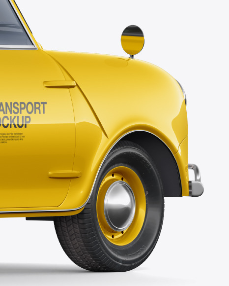 Download Retro Soupe Car Back Half Side View In Vehicle Mockups On Yellow Images Object Mockups PSD Mockup Templates