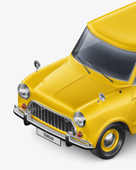 Download Retro Soupe Car Hald Side View High Angle Shot In Vehicle Mockups On Yellow Images Object Mockups PSD Mockup Templates