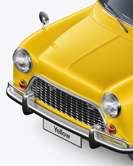 Download Retro Soupe Car Hald Side View High Angle Shot In Vehicle Mockups On Yellow Images Object Mockups PSD Mockup Templates