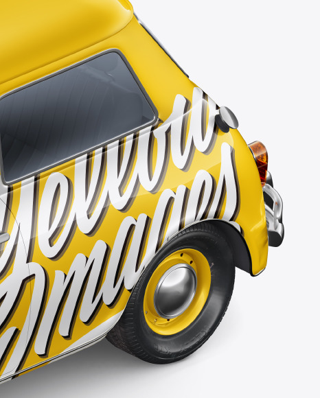 Download Retro Soupe Car Hald Side View High Angle Shot In Vehicle Mockups On Yellow Images Object Mockups PSD Mockup Templates