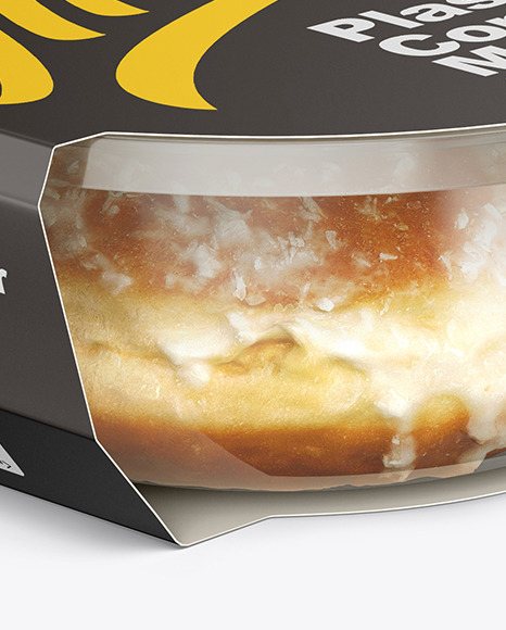 Download Food Container W/ Donut Mockup in Pot & Tub Mockups on Yellow Images Object Mockups