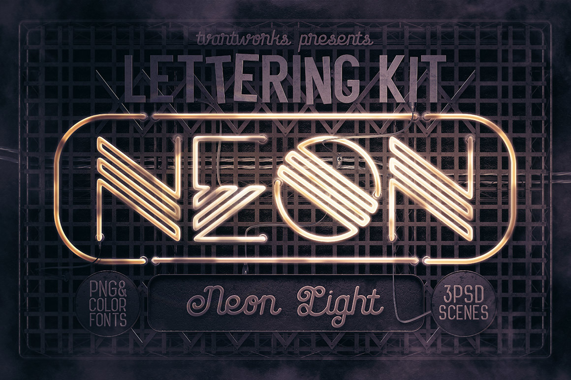 Download Neon Light Lettering Kit In Lettering On Yellow Images Creative Store