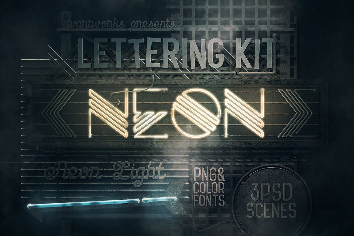 Download Neon Light Lettering Kit In Lettering On Yellow Images Creative Store