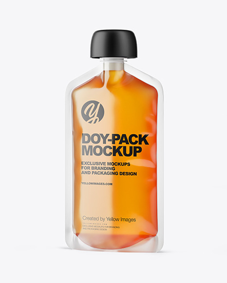 Download Doy-Pack with Honey Mockup in Pouch Mockups on Yellow Images Object Mockups