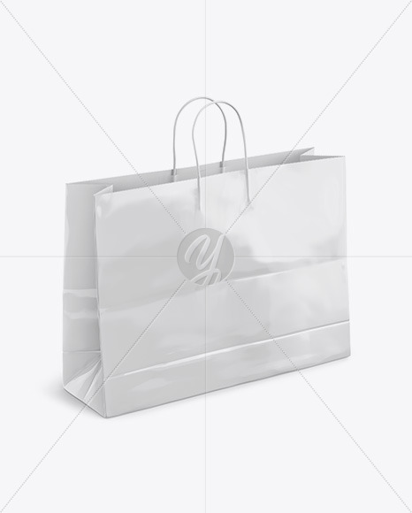 Download Glossy Shopping Bag With Rope Handle Mockup Halfside View High Angle Shot In Bag Sack Mockups On Yellow Images Object Mockups PSD Mockup Templates