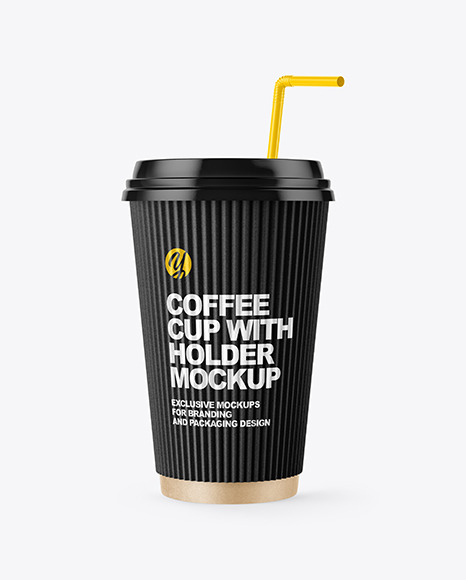 Kraft Coffee Cup with Straw Mockup PSD #4