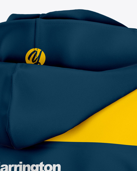 Harrington Hooded Jacket Mockup - Half Side View in Apparel Mockups on Yellow Images Object Mockups