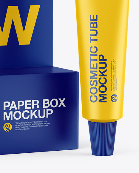 Download Matte Tube With Paper Box Mockup In Tube Mockups On Yellow Images Object Mockups PSD Mockup Templates