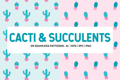 Cactus Seamless Patterns Collection