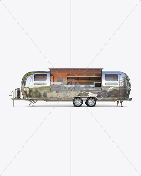 Opened Metallic Food Trailer Mockup Side View In Vehicle Mockups On Yellow Images Object Mockups