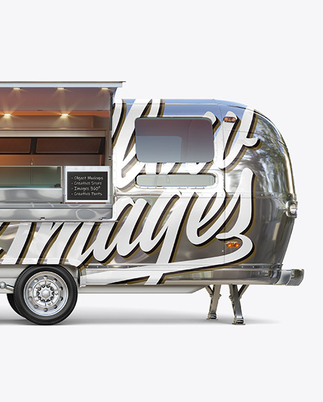 Opened Metallic Food Trailer Mockup Side View In Vehicle Mockups On Yellow Images Object Mockups