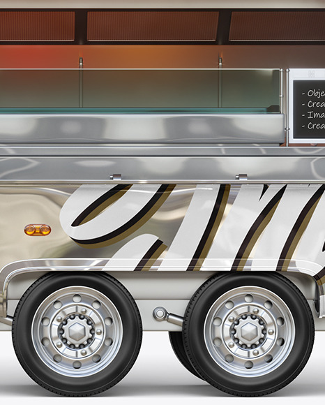 Download Opened Metallic Food Trailer Mockup Side View In Vehicle Mockups On Yellow Images Object Mockups PSD Mockup Templates