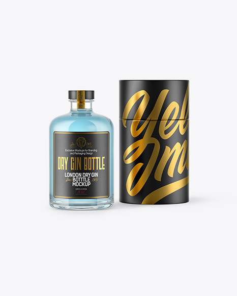 Download Gin Bottle W Paper Tube Mockup In Bottle Mockups On Yellow Images Object Mockups PSD Mockup Templates