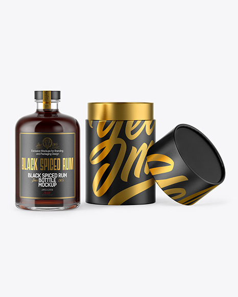 Download Black Rum Bottle W Paper Tube Mockup In Bottle Mockups On Yellow Images Object Mockups Yellowimages Mockups