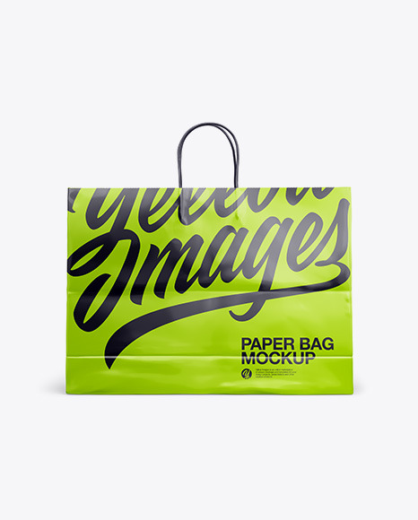 Download Glossy Shopping Bag With Rope Handle Mockup Front View In Bag Sack Mockups On Yellow Images Object Mockups