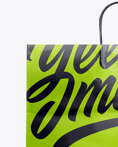 Download Glossy Shopping Bag With Rope Handle Mockup Front View In Bag Sack Mockups On Yellow Images Object Mockups