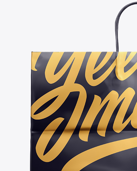 Download Kraft Glossy Shopping Bag With Rope Handle Psd Mockup Halfside View High Angle Shot Yellowimages