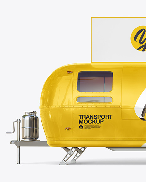 Download Food Trailer W Signboard Mockup Side View In Vehicle Mockups On Yellow Images Object Mockups PSD Mockup Templates