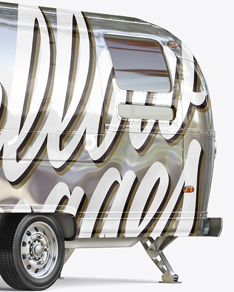 Metallic Food Trailer Mockup Half Side View In Vehicle Mockups On Yellow Images Object Mockups