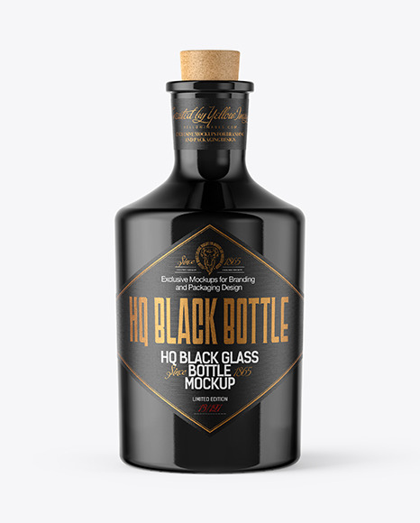 Download Black Glass Bottle With Cork Mockup In Bottle Mockups On Yellow Images Object Mockups PSD Mockup Templates