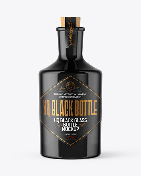 Download Black Rum Bottle With Cork Psd Mockup Yellowimages