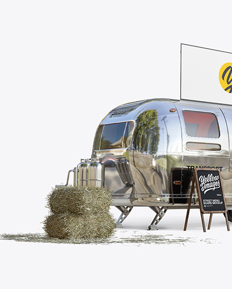 Download Metallic Food Trailer W Signboard Mockup Half Side View In Vehicle Mockups On Yellow Images Object Mockups PSD Mockup Templates